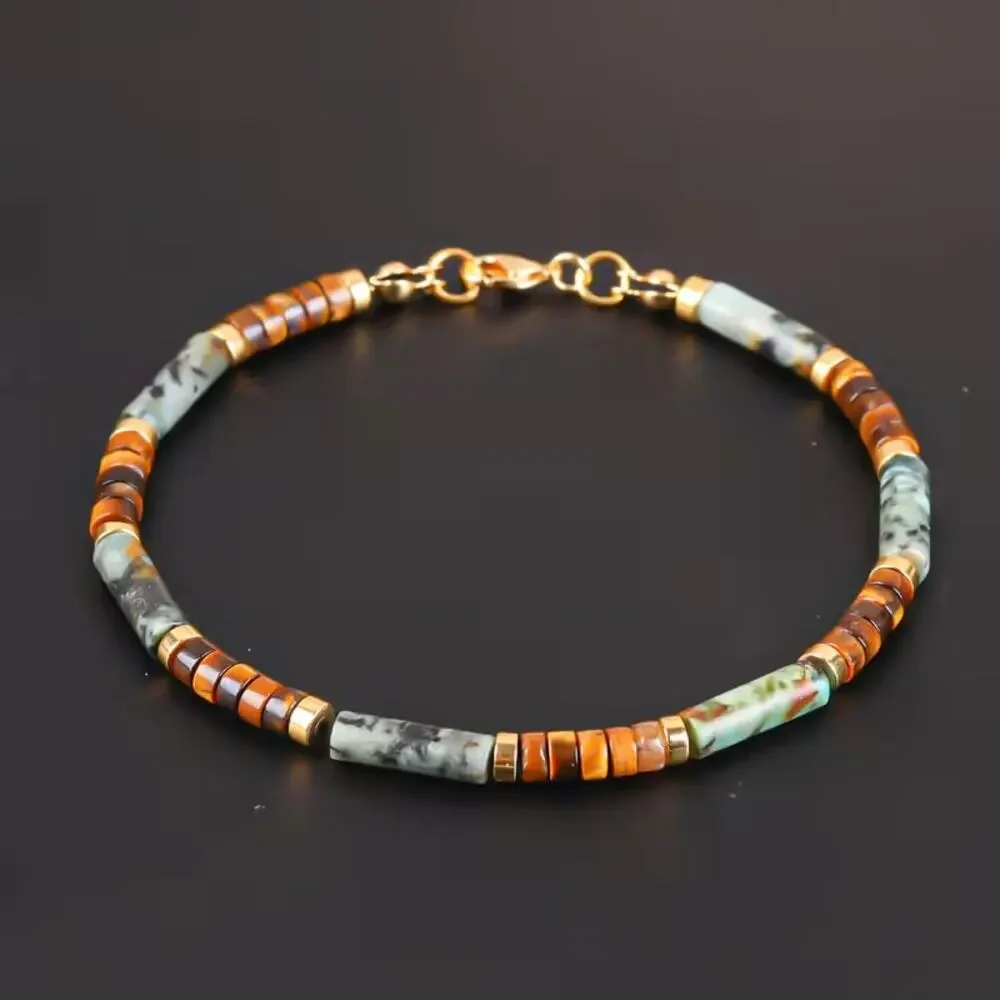 Men'S Bracelet African Turquoise Tiger'S Eye Beads Bohemian Natural Stone New